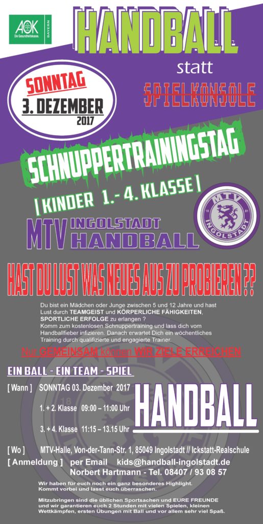 Handball Schnuppertraining 3. Dezember 2017